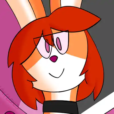 This is a digital artwork of Lydia, a short orange rabbit with red hair and bat wings. Behind her is an upside-down flag with lesbian pride colors (which are orange-ish and pink-ish stripes), and she is wearing nothing but arm-warmers and over-the-knee socks, but the words "NO OLD MORALS" covers up her nipples and vagina.