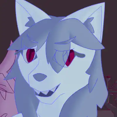 This is a digital artwork of Lancet, a bluish-purple anthro dog with long hair wearing a bra, short-shorts, and fishnets. They are sitting down a couch and looking at you, while behind them, various anthros are in a party, with a shirtless anthro wolf serving food and drinks and an anthro deer playing music on a DJ set.