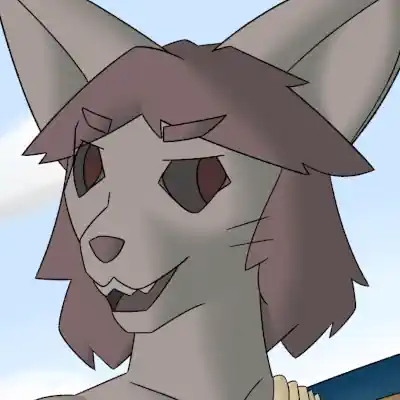 This is a digital artwork of Seth, a brownish-gray fennec fox with a beige robe wrapped around his muscular body. He is sitting at a tree branch, and below him is a small Roman-style street with a nearby beach.