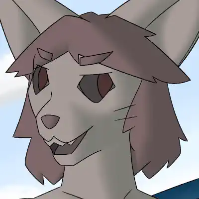 This is a digital artwork of Seth, a brownish-gray fennec fox with a muscular body and no clothes on. He is sitting at a tree branch, and below him is a small Roman-style street with a nearby beach.